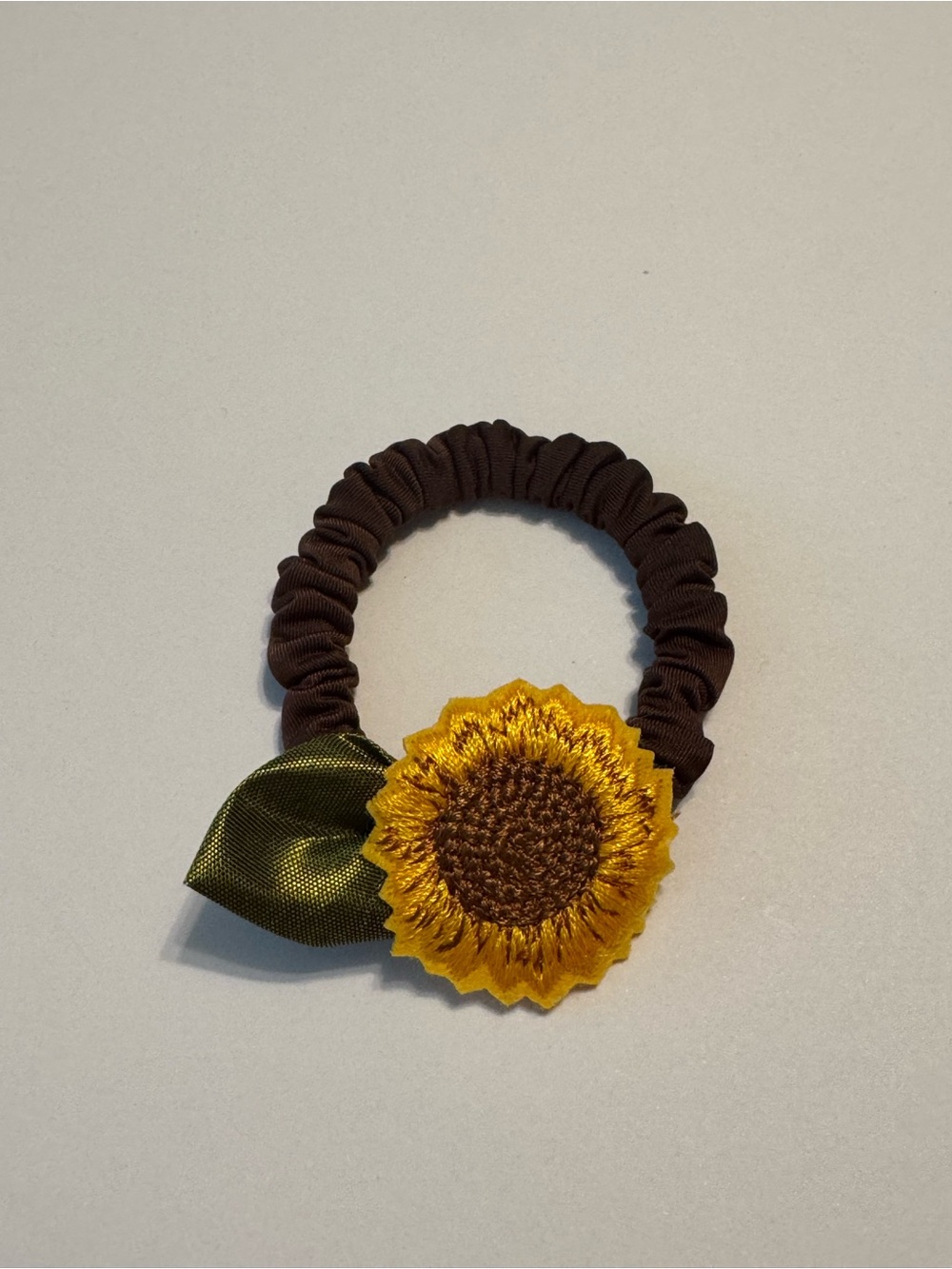 Boho Sunflower Elastic Hair Tie with Leaf Accent